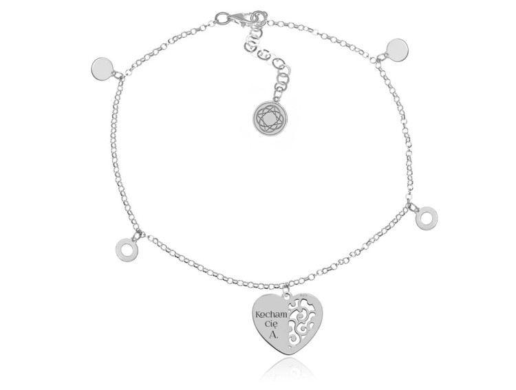 bransoletka z sercem i zawieszkami