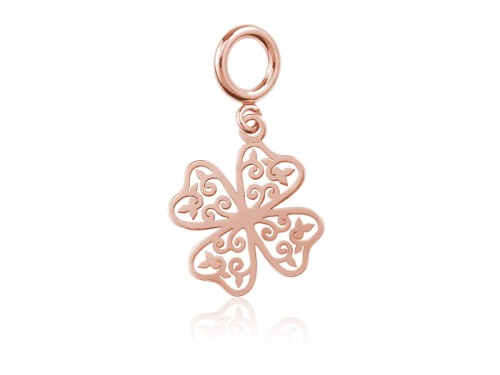 zawieszka do bransoletek ażurowa koniczynka różowe złoto.