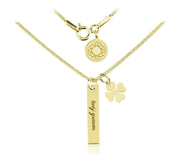 naszyjnik blaszka koniczynka grawer