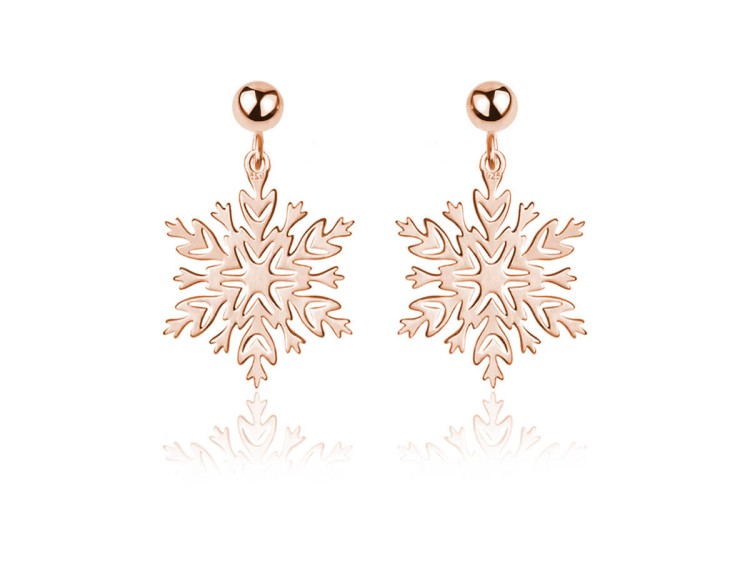 Kolczyki Śniezynki różowe złocenie