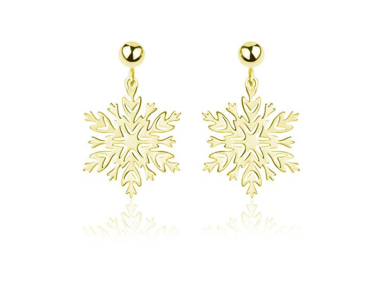 Srebrne kolczyki Śnieżynki pozłacane 24k złotem