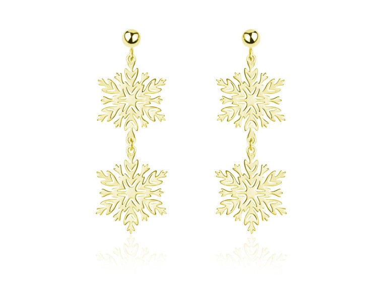 Srebrne kolczyki Śnieżynki pozłacane 24k złotem