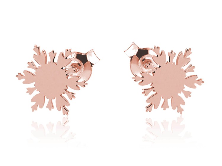 Delikatne małe kolczyki Śnieżynki różowe złocenie