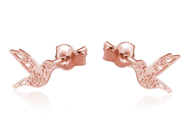 Kolczyki koliberki - różowe złocenie