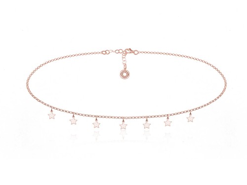 naszyjnik choker łańcuszek z gwiazdkami różowe złocenie