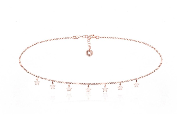 naszyjnik choker łańcuszek z gwiazdkami różowe złocenie