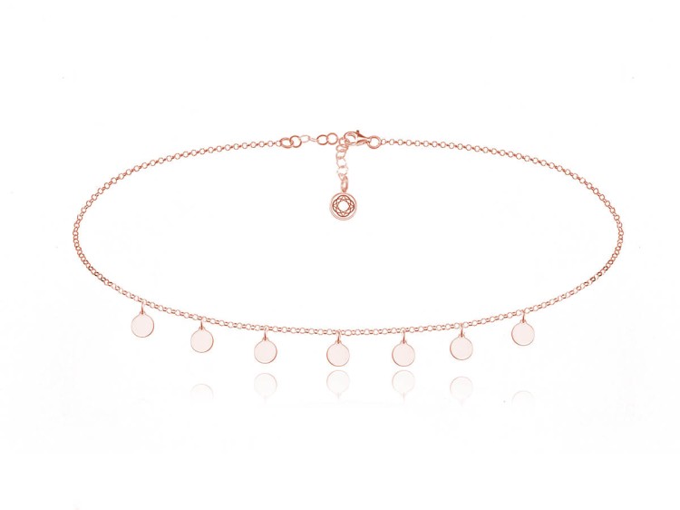 Naszyjnik choker łańcuszek z zawieszkami ringi różowe złocenie