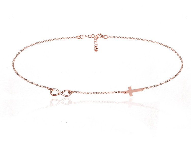 Naszyjnik z infinity i krzyżykiem rose gold