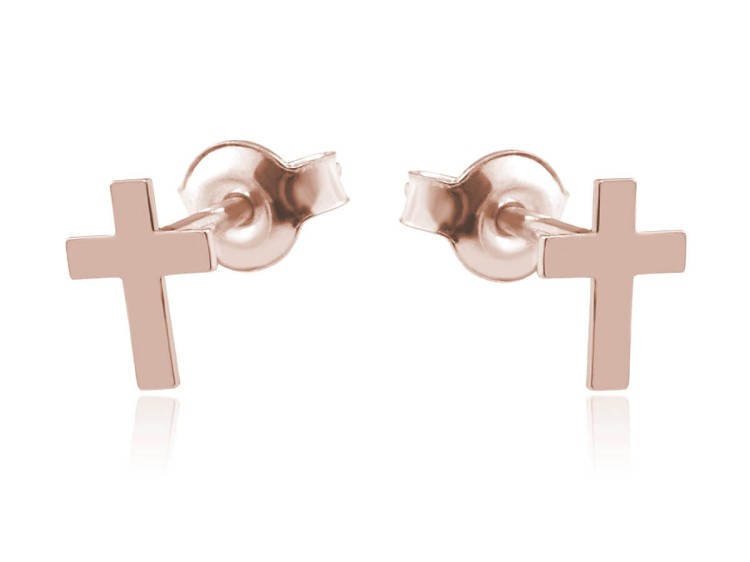 kolczyki krzyzyki rose gold