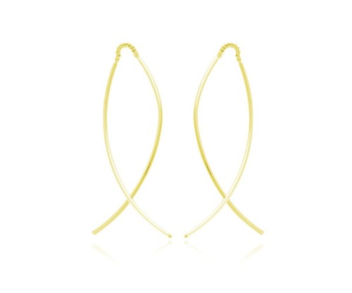 wiszące kolczyki złote przekładane przez ucho