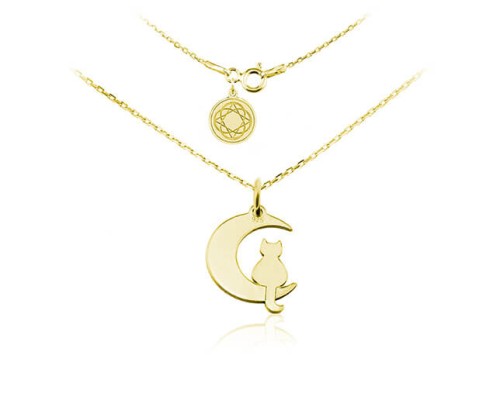 naszyjnik z kotkiem na księżycu