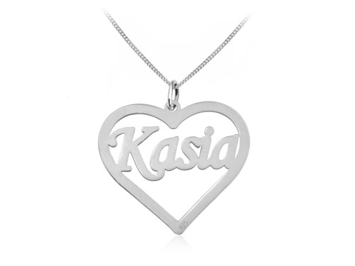 srebrny naszyjnik imię w sercu