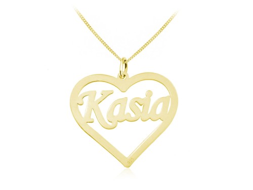 srebrny naszyjnik z imieniem w sercu