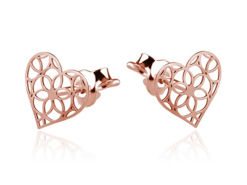 kolczyki serca różowe złoto