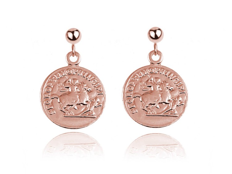 kolczyki monety różowe złoto