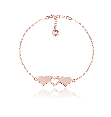 bransoletka trzy serca różowe złocenie