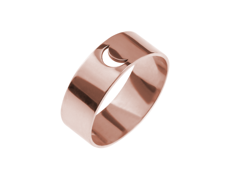 obrączka z księżycem różowe złoto