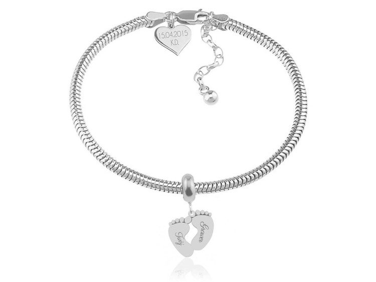 bransoletka modułowa jak pandora z sercem i stópkami