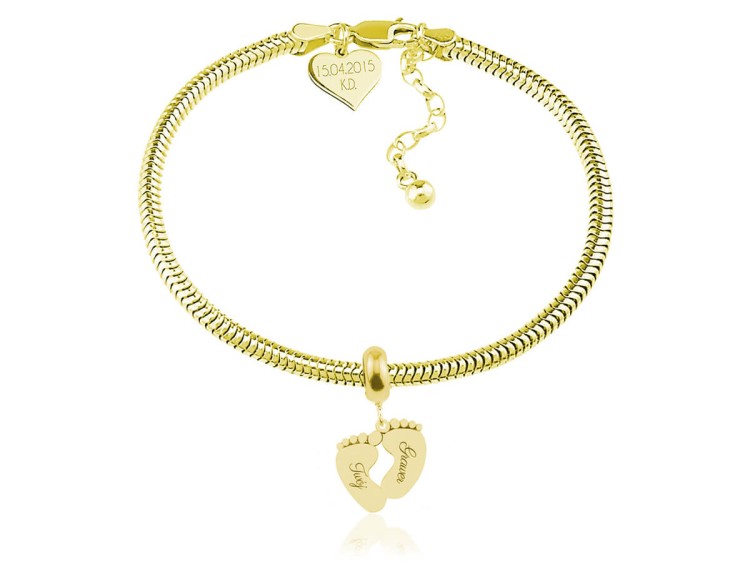 bransoletka modułowa jak pandora złota serce stópki