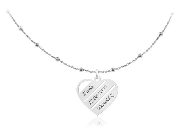 naszyjnik serce imiona łańcuszek kulki