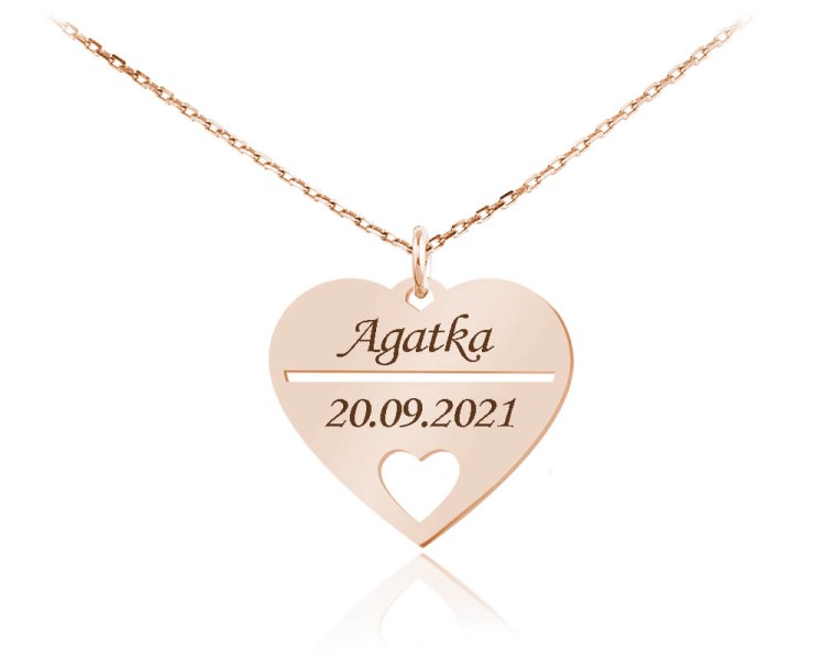 naszyjnik serce grawer różowe złoto
