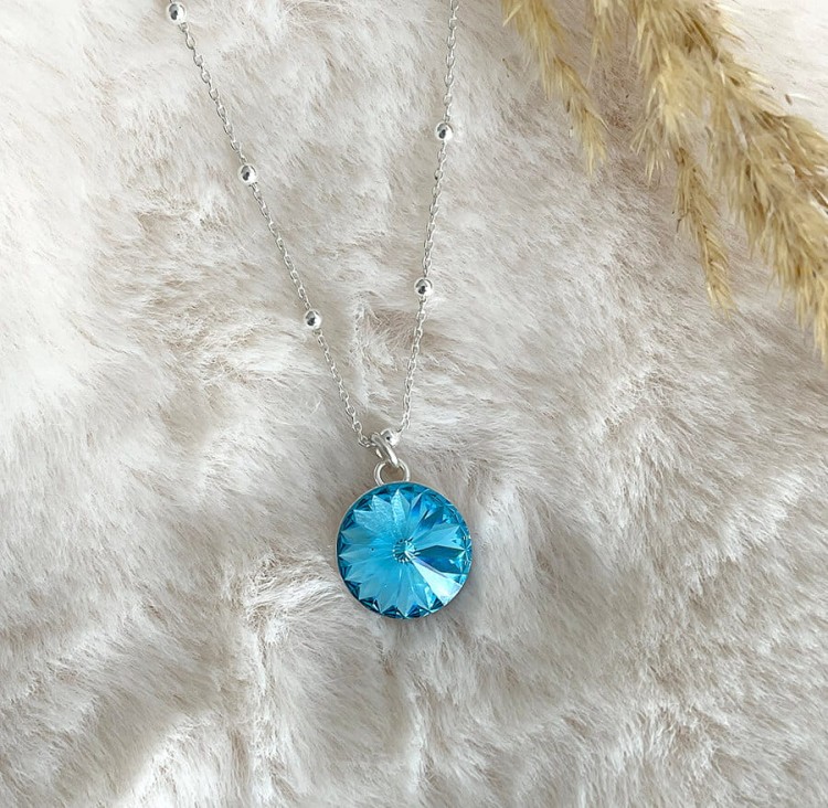 naszyjnik łańcuszek kulki kryształ aquamarine akwamaryn