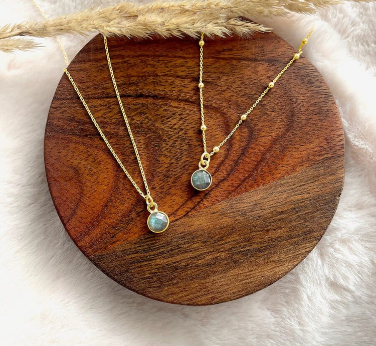 naszyjnik łańcuszek złoty kulki naturalny labradoryt