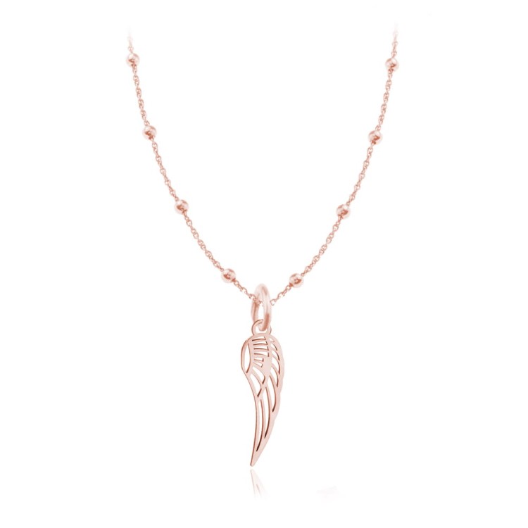 naszyjnik łańcuszek kulki skrzydło różowe złoto