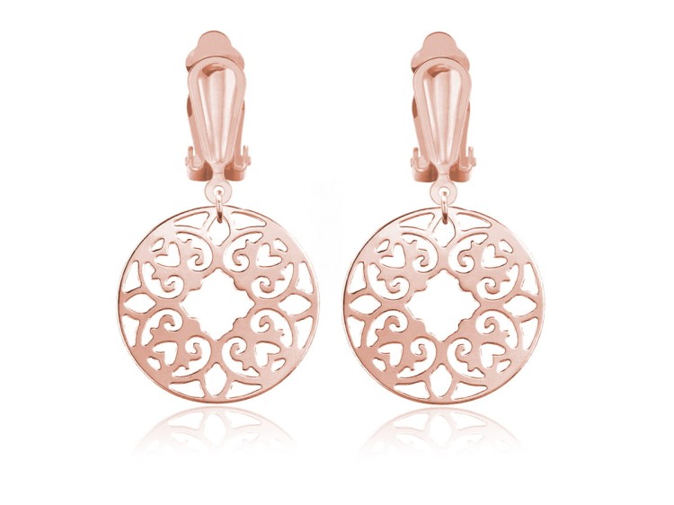 klipsy srebro różowe złoto rozeta mandala