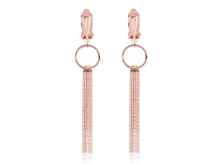 klipsy srebro różowe złoto długie łańcuszki