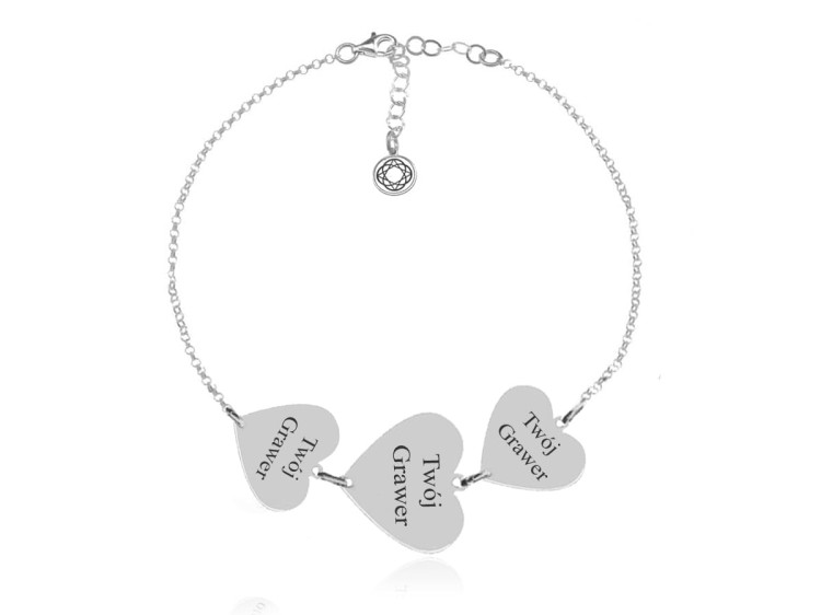 bransoletka trzy serca grawer platynowana