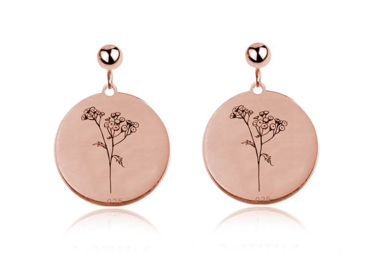 kolczyki kwiaty wrotycz różowe złoto