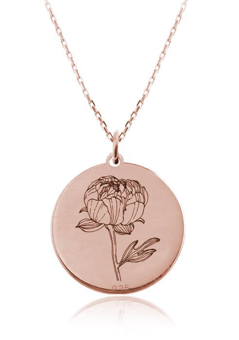 naszyjnik z piwonią peonią różowe złoto