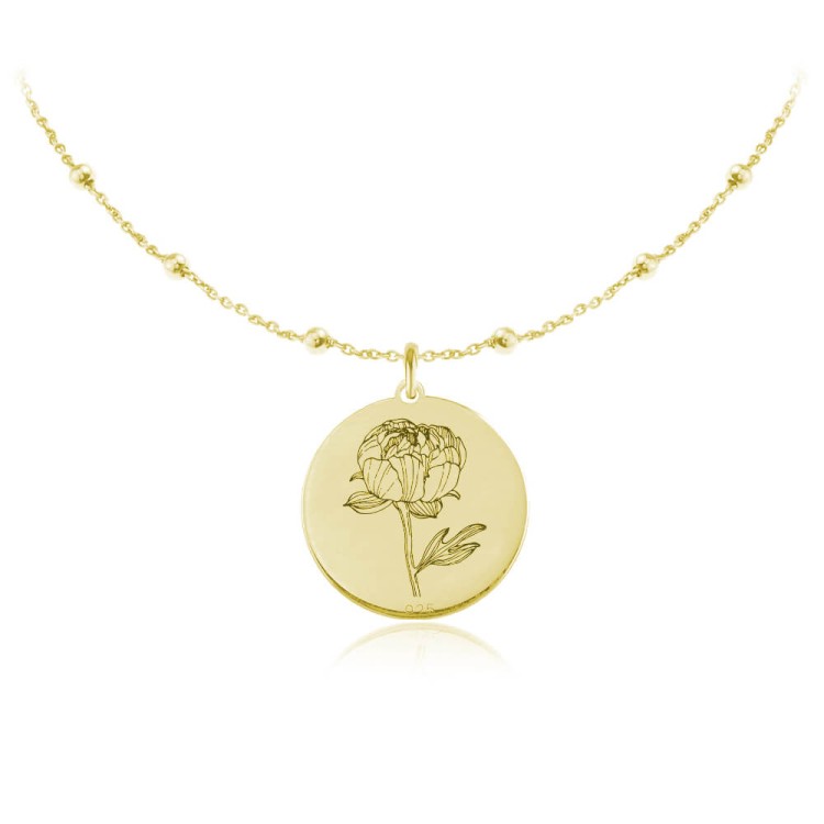 naszyjnik z kwiatem peonii łańcuszek kulki złoty