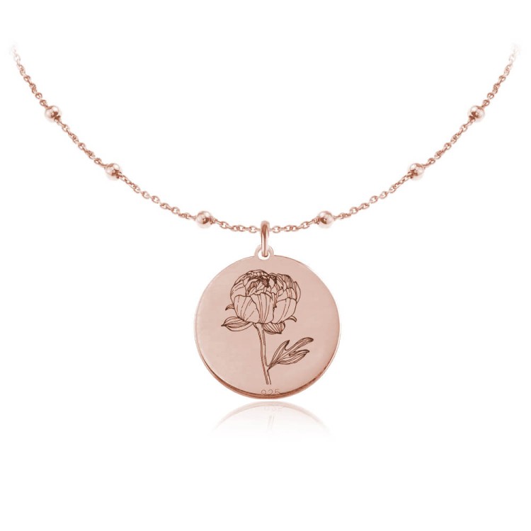 naszyjnik z kwiatem peonii łańcuszek kulki różowe złoto