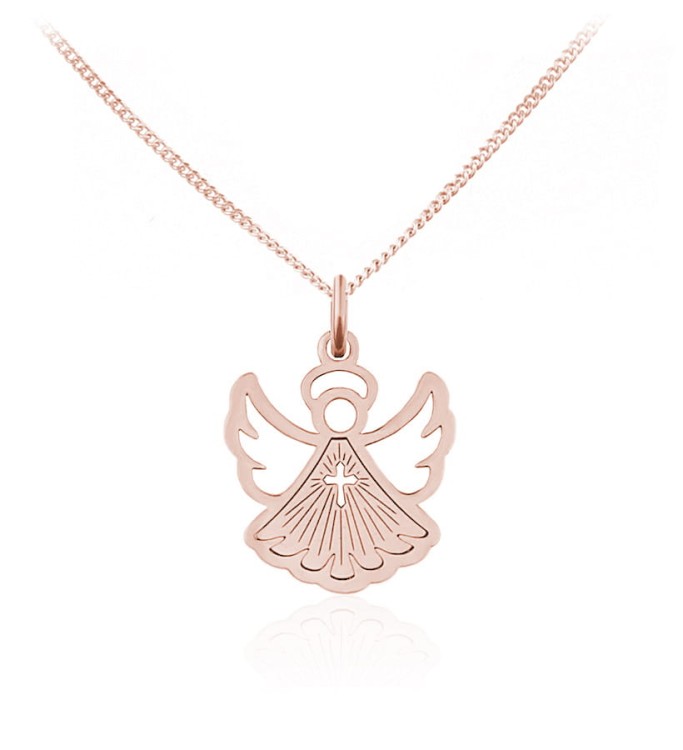 naszyjnik Aniołek różowe złoto splot łańcuszka pancerka