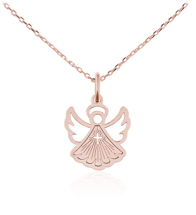 naszyjnik Aniołek różowe złoto splot łańcuszka ankier