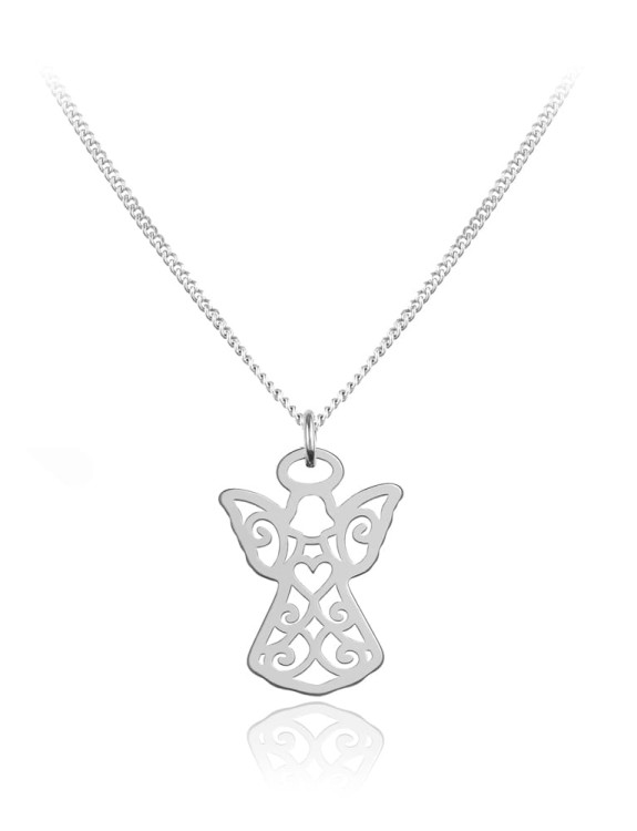 naszyjnik z aniołkiem ażurowym splot łańcuszka pancerka