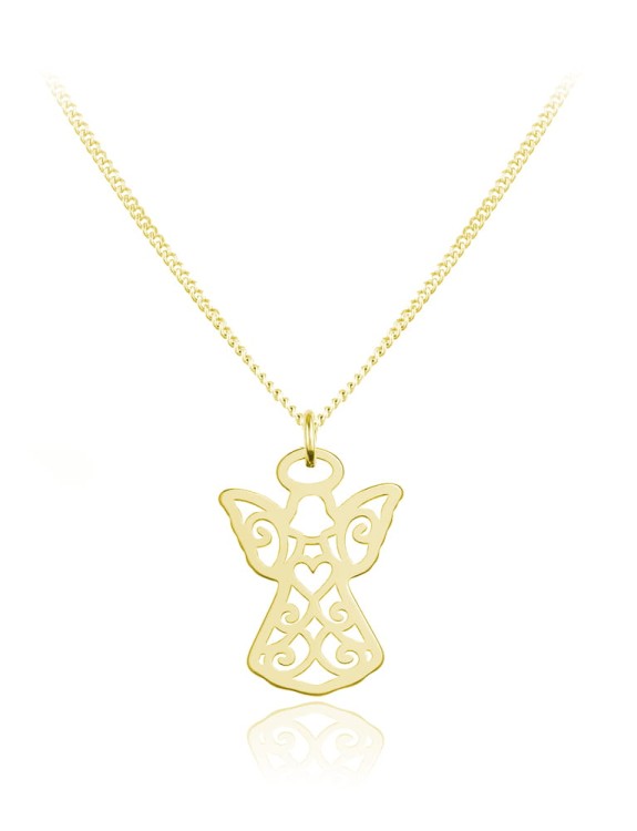 naszyjnik ażurowy aniołek złoty splot łańcuszka pancerka