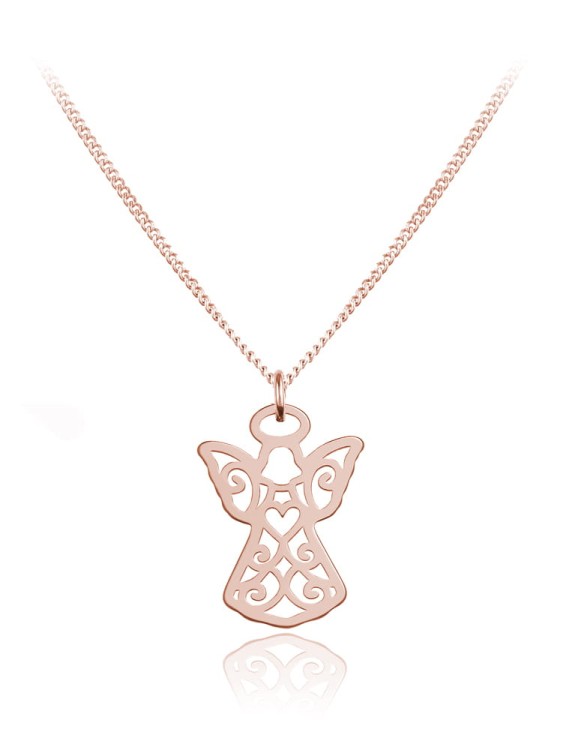 naszyjnik ażurowy aniołek złoty splot łańcuszka pancerka