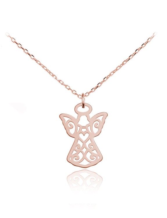 naszyjnik ażurowy aniołek złoty splot łańcuszka ankier