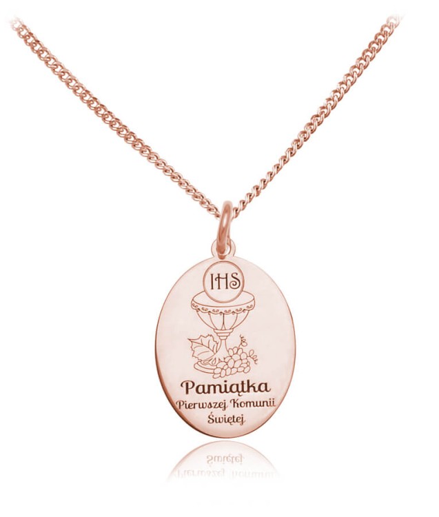 medalik Pamiątka I Komunii Świętej splot łańcuszka pancerka