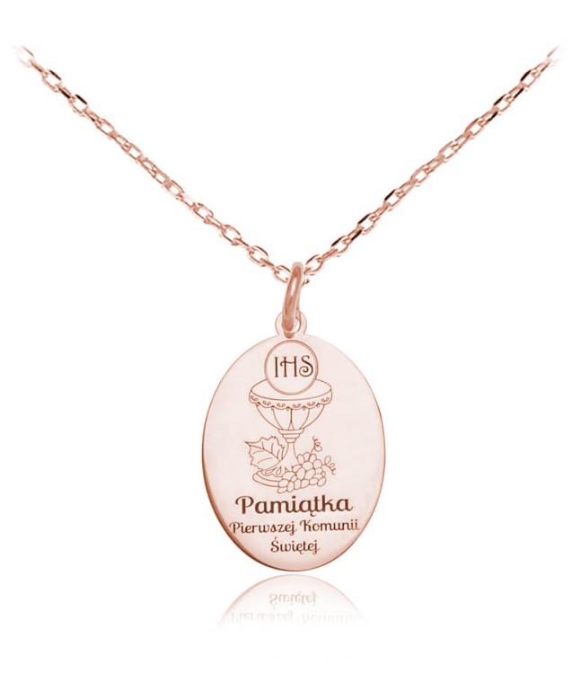 medalik Pamiątka I Komunii Świętej splot łańcuszka ankier