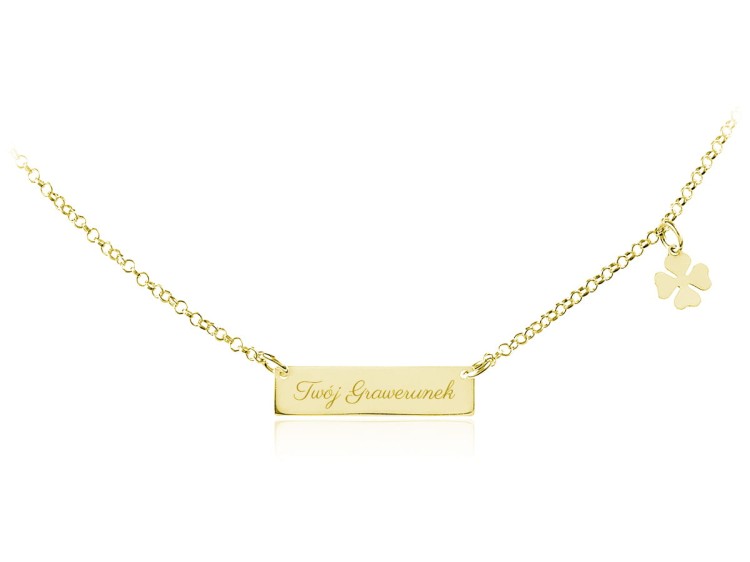 naszyjnik blaszka prostokąt koniczynka złoty