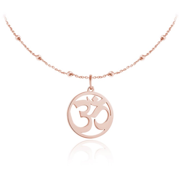 naszyjnik om splot łańcuszka kulki różowe złocenie