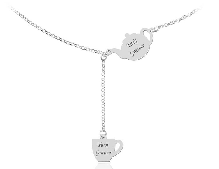 naszyjnik filiżanka i dzbanek efekt nalewania