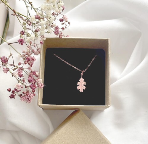 naszyjnik liść dębu rose gold