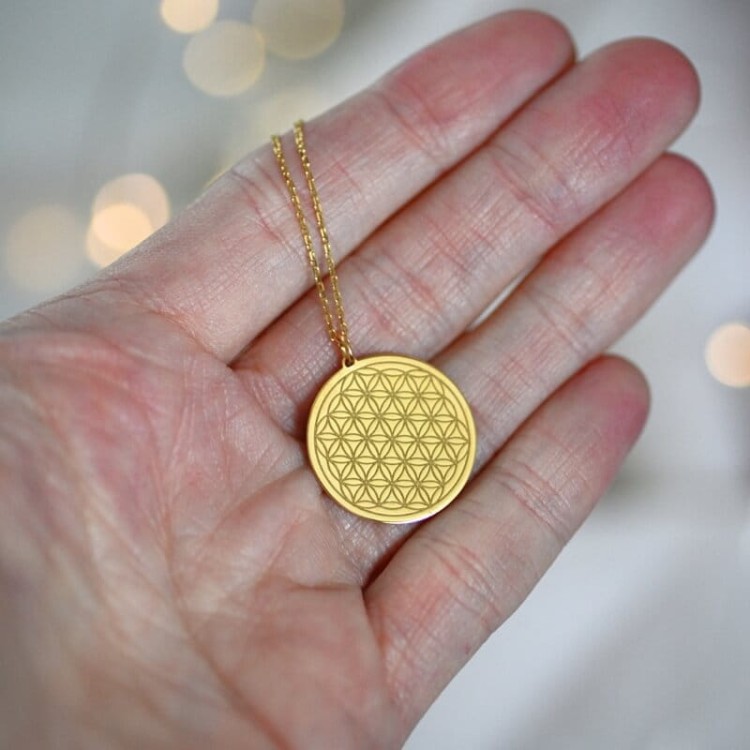 naszyjnik kwiat życia duży złoty