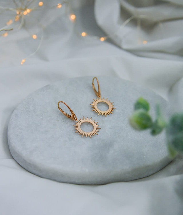 kolczyki słońce rożowe zloto