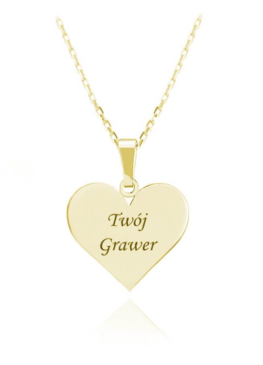 złoty naszyjnik serce z grawerem splot łańcuszka ankier